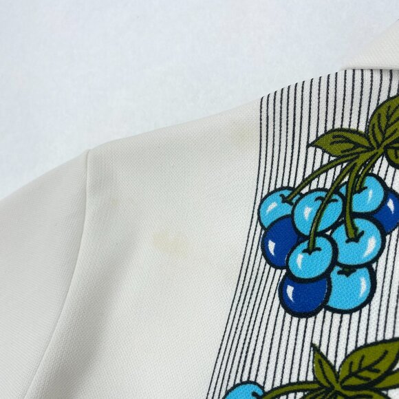 Vintage 70s Novelty Fruit Print Button Up Shirt Blue Cherries Kitsch Womens L XL - Picture 8 of 8